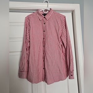 Women's Lands' End Red and White Windowpane Button-Down Flannel Shirt Size 18